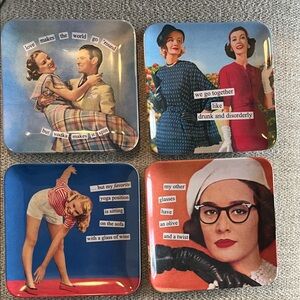 4 Anne Taintor humor funny sarcastic melamine trays colorful snacks trinkets